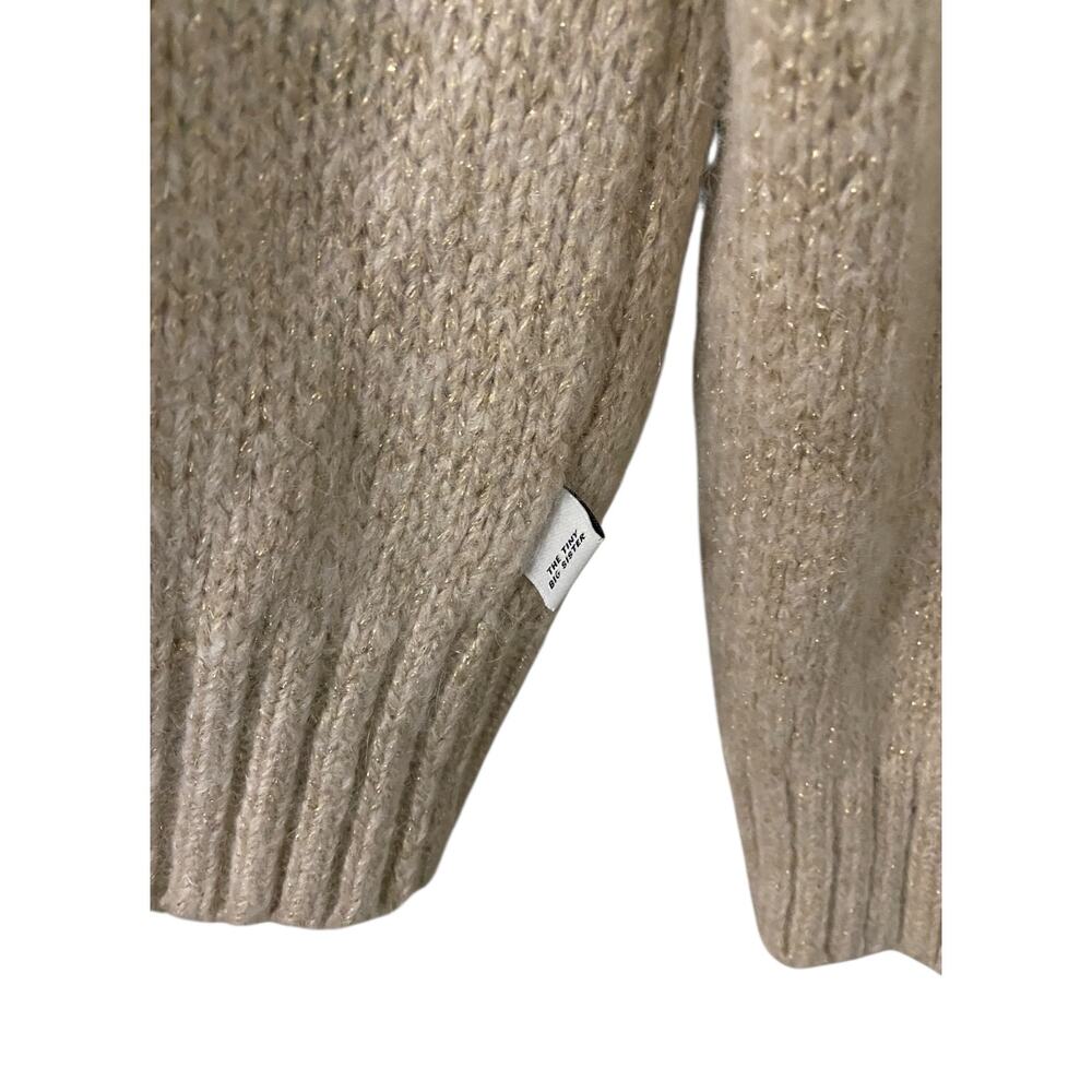 The Tiny Big Sister Crewneck Sweater S/M Cream Beige Glitter Fisherman Cottage - Picture 5 of 10